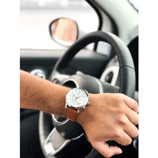 HUGO BOSS 1513475 Grand Prix férfi kronográf kvarc óra, 44 mm, barna bőr