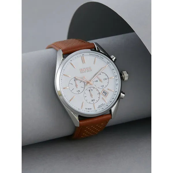 HUGO BOSS 1513475 Grand Prix férfi kronográf kvarc óra, 44 mm, barna bőr