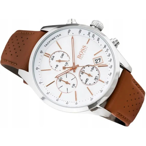 HUGO BOSS 1513475 Grand Prix férfi kronográf kvarc óra, 44 mm, barna bőr