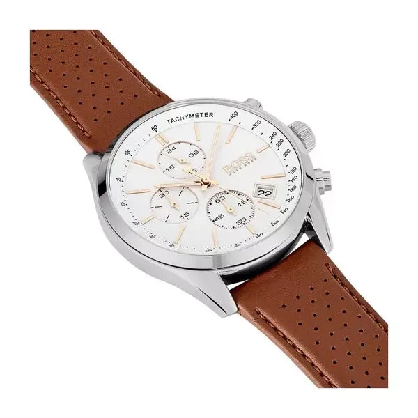HUGO BOSS 1513475 Grand Prix férfi kronográf kvarc óra, 44 mm, barna bőr