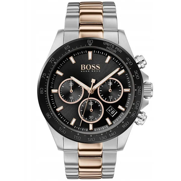 Hugo Boss Hero férfi kronográf karóra, kvarc, ezüst/rózsaarany acél, 43 mm