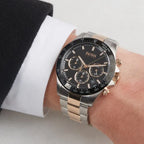 Hugo Boss Hero férfi kronográf karóra, kvarc, ezüst/rózsaarany acél, 43 mm