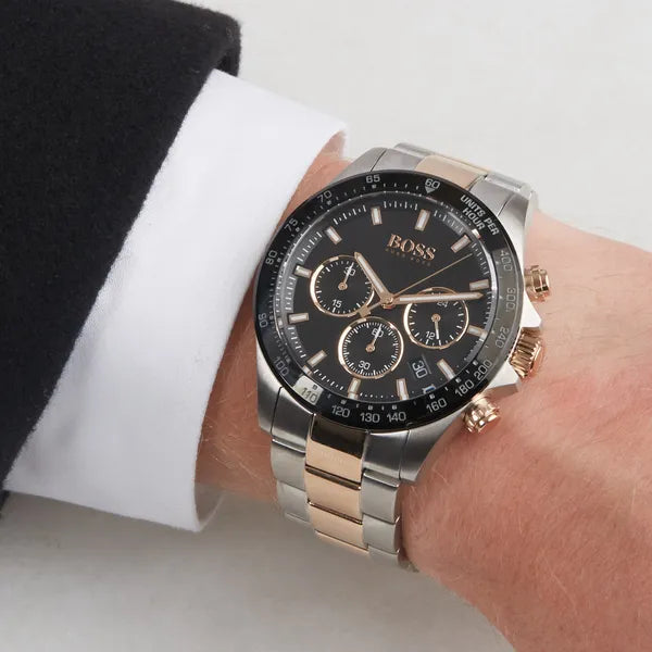 Hugo Boss Hero férfi kronográf karóra, kvarc, ezüst/rózsaarany acél, 43 mm