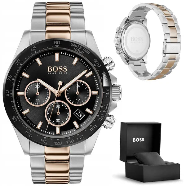 Hugo Boss Hero férfi kronográf karóra, kvarc, ezüst/rózsaarany acél, 43 mm
