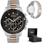 Hugo Boss Hero férfi kronográf karóra, kvarc, ezüst/rózsaarany acél, 43 mm