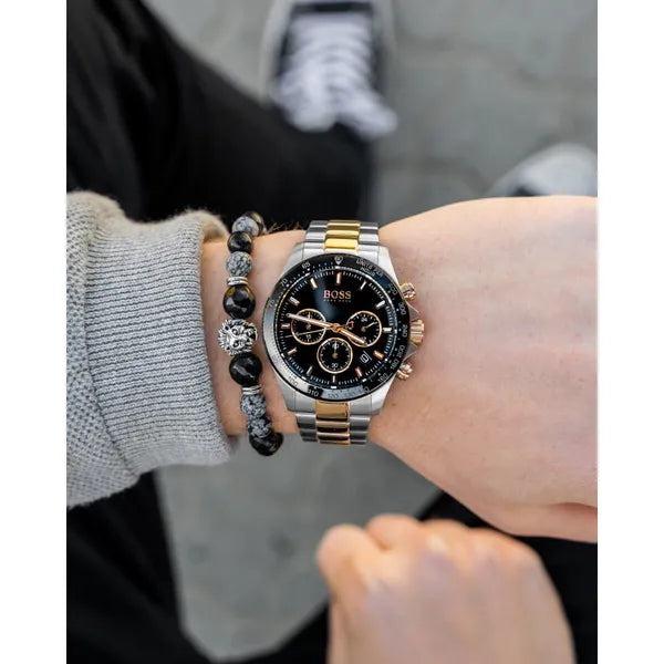 Hugo Boss Hero férfi kronográf karóra, kvarc, ezüst/rózsaarany acél, 43 mm
