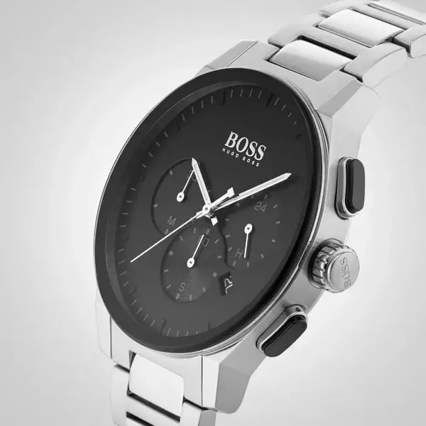 Hugo Boss férfi kronográf karóra Peak Chrono 44 mm, acél, fekete számlap