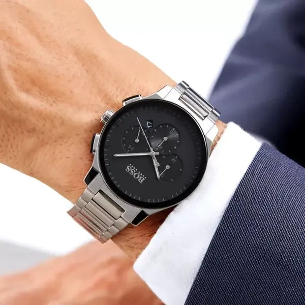 Hugo Boss férfi kronográf karóra Peak Chrono 44 mm, acél, fekete számlap