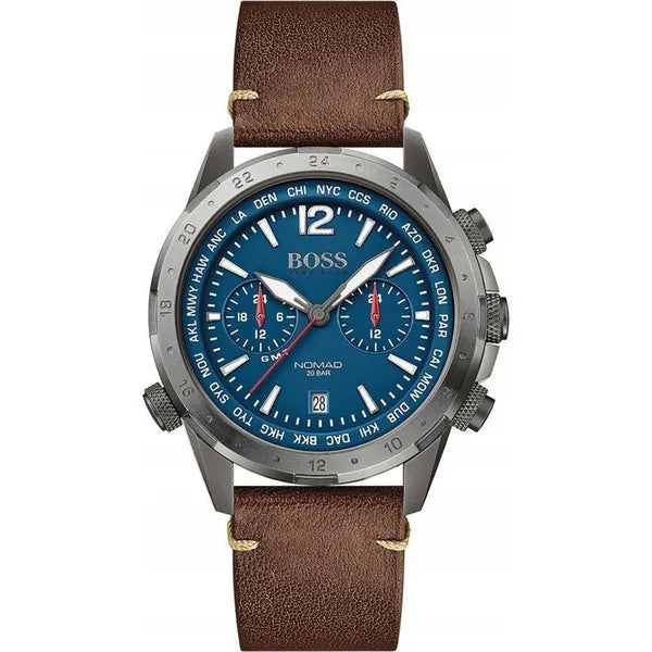 Hugo Boss Nomad 1513773 férfi kvarc karóra, bőr szíj, WR200, 48 mm, kék számlap