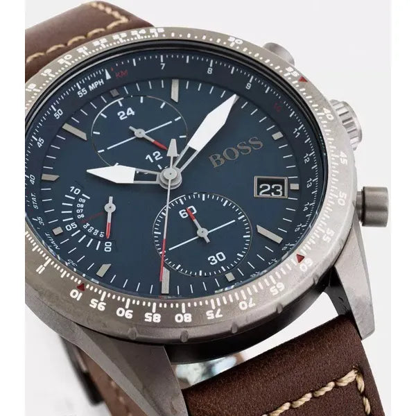 Hugo Boss Nomad 1513773 férfi kvarc karóra, bőr szíj, WR200, 48 mm, kék számlap