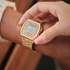 Casio A168WG-9W uniszex arany digitális óra, acél szíj, WR30, LED, 36 mm