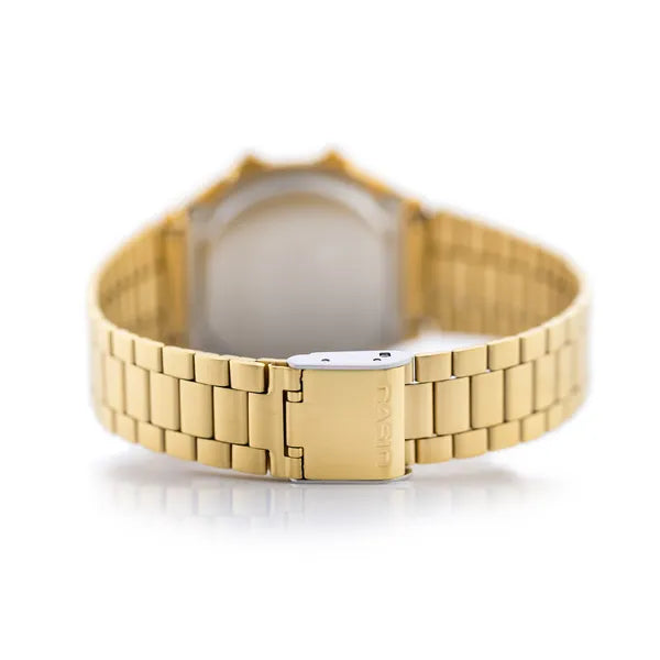 Casio A168WG-9W uniszex arany digitális óra, acél szíj, WR30, LED, 36 mm