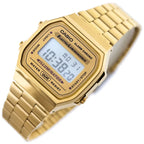 Casio A168WG-9W uniszex arany digitális óra, acél szíj, WR30, LED, 36 mm