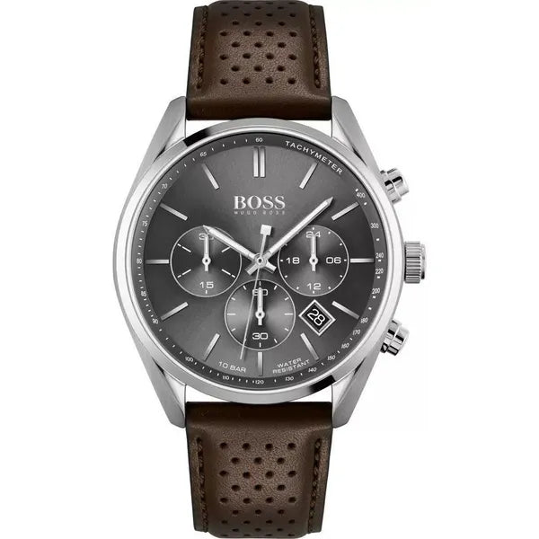HUGO BOSS Champion 1513815 férfi kronográf karóra, 44 mm, barna bőr, WR100