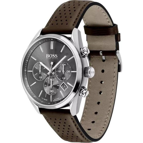 HUGO BOSS Champion 1513815 férfi kronográf karóra, 44 mm, barna bőr, WR100