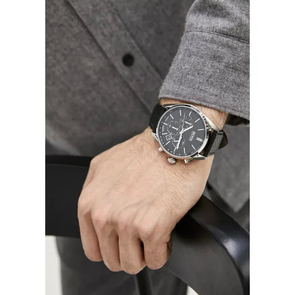 Hugo Boss Champion 1513816 férfi karóra, kronográf, WR100, fekete bőrszíj