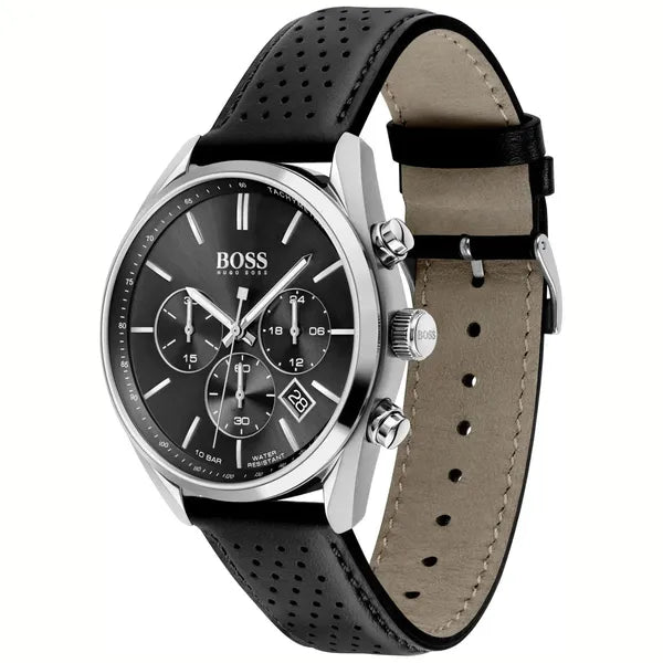 Hugo Boss Champion 1513816 férfi karóra, kronográf, WR100, fekete bőrszíj