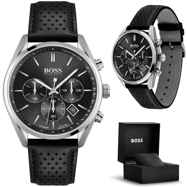 Hugo Boss Champion 1513816 férfi karóra, kronográf, WR100, fekete bőrszíj