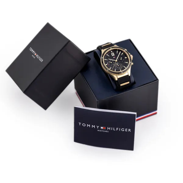 Tommy Hilfiger női karóra Eve 1782282, 38 mm, arany tok, fekete szilikon, WR30