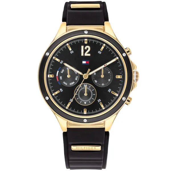 Tommy Hilfiger női karóra Eve 1782282, 38 mm, arany tok, fekete szilikon, WR30