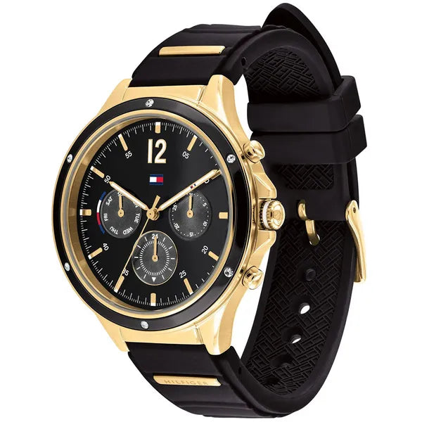 Tommy Hilfiger női karóra Eve 1782282, 38 mm, arany tok, fekete szilikon, WR30