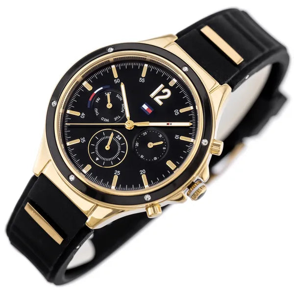 Tommy Hilfiger női karóra Eve 1782282, 38 mm, arany tok, fekete szilikon, WR30