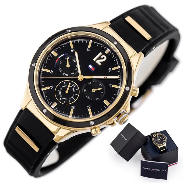 Tommy Hilfiger női karóra Eve 1782282, 38 mm, arany tok, fekete szilikon, WR30