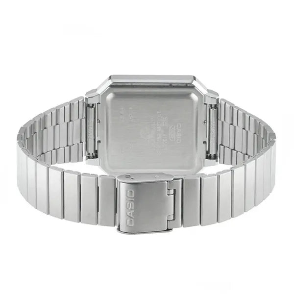 Casio Vintage A100WE-1AEF uniszex karóra, ezüst, acél szíj, 33 mm, WR30