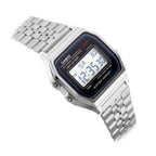 Casio A159W-N1DF férfi karóra, rozsdamentes acél, WR30, fekete LCD