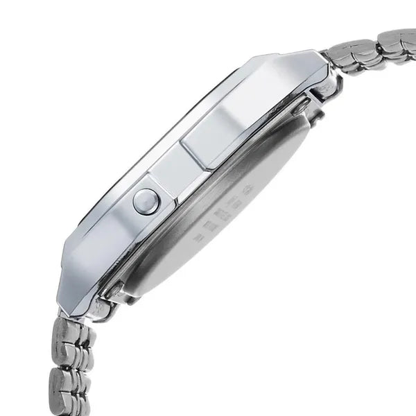 Casio A159W-N1DF férfi karóra, rozsdamentes acél, WR30, fekete LCD