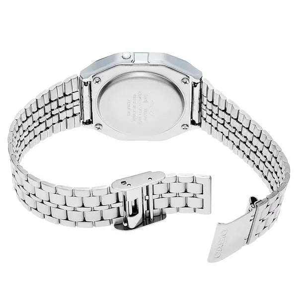 Casio A159W-N1DF férfi karóra, rozsdamentes acél, WR30, fekete LCD