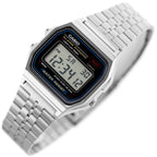 Casio A159W-N1DF férfi karóra, rozsdamentes acél, WR30, fekete LCD