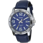 Casio MTP-VD01L-2BV férfi karóra, kék számlap, bőrszíj, WR50, dátum, 45 mm