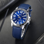 Casio MTP-VD01L-2BV férfi karóra, kék számlap, bőrszíj, WR50, dátum, 45 mm
