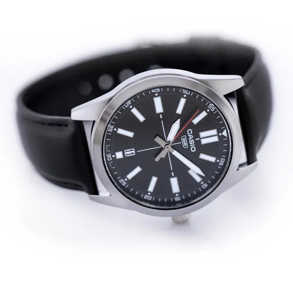 Casio MTP-VD02L-1EUDF férfi karóra, fekete bőr, dátum, 41 mm