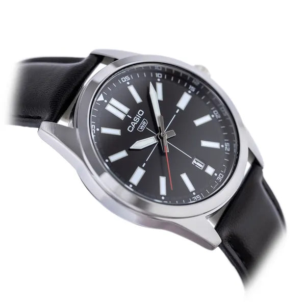 Casio MTP-VD02L-1EUDF férfi karóra, fekete bőr, dátum, 41 mm