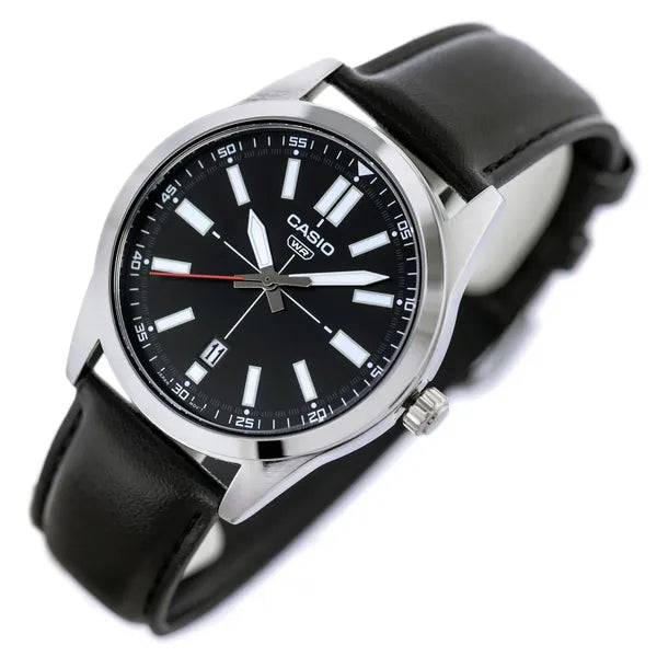 Casio MTP-VD02L-1EUDF férfi karóra, fekete bőr, dátum, 41 mm