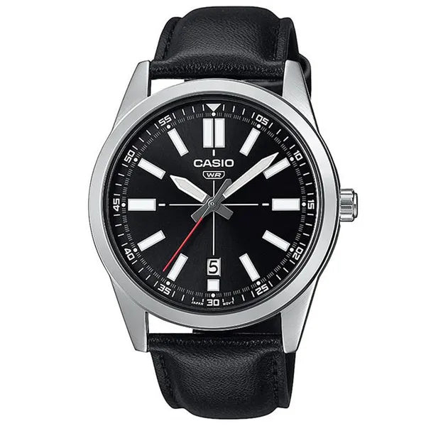 Casio MTP-VD02L-1EUDF férfi karóra, fekete bőr, dátum, 41 mm