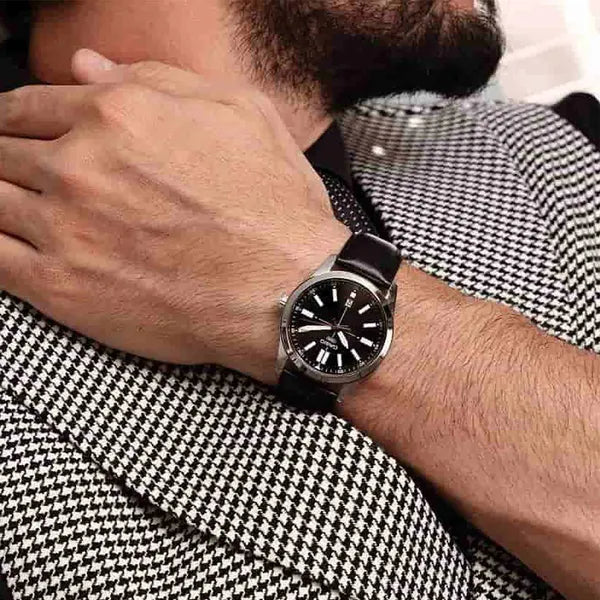 Casio MTP-VD02L-1EUDF férfi karóra, fekete bőr, dátum, 41 mm