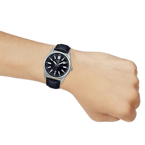 Casio MTP-VD02L-1EUDF férfi karóra, fekete bőr, dátum, 41 mm