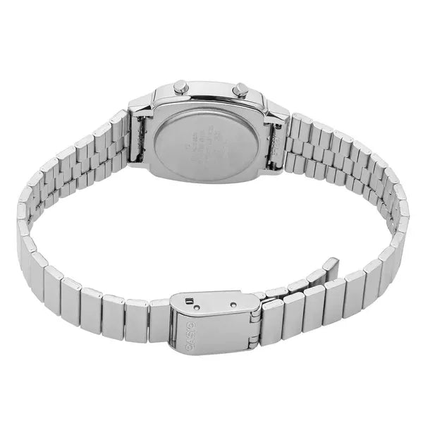 Casio Vintage LA670WA-1D női karóra, ezüst nemesacél, digitális, WR30