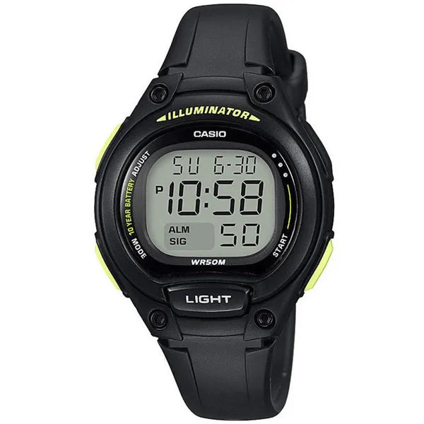 Casio LW-203-1BV női digitális óra, fekete, WR50, 34 mm