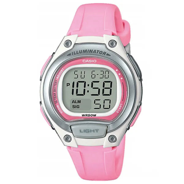 Casio LW-203-4A női digitális karóra, rózsaszín, WR50, 34 mm