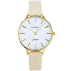Perfect női karóra, kvarc Miyota, 36 mm, arany tok, bézs bőrszíj, WR30