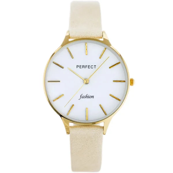 Perfect női karóra, kvarc Miyota, 36 mm, arany tok, bézs bőrszíj, WR30
