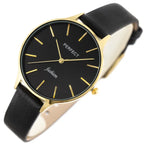 Perfect E355-07 női karóra, kvarc, fekete bőr szíj, 36 mm, arany tok, WR30