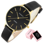 Perfect E355-07 női karóra, kvarc, fekete bőr szíj, 36 mm, arany tok, WR30