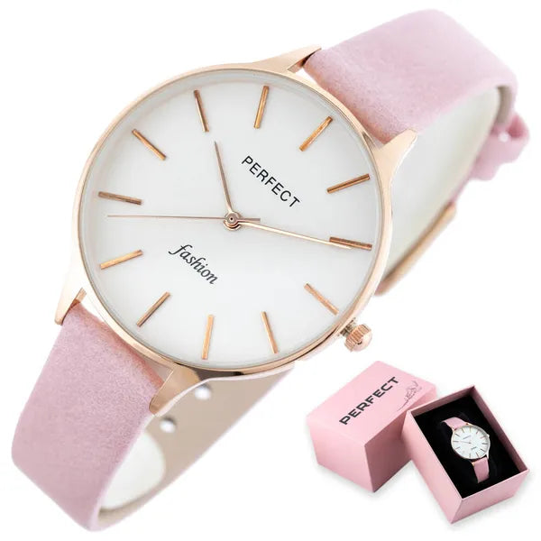 Perfect női karóra 36 mm, Miyota kvarc, rózsaarany tok, rózsaszín bőrszíj, doboz