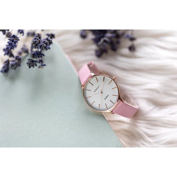 Perfect női karóra 36 mm, Miyota kvarc, rózsaarany tok, rózsaszín bőrszíj, doboz