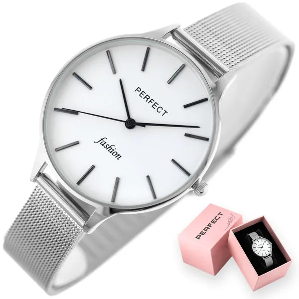 Perfect F355-02 női karóra, ezüst, kvarc, WR30, fém szíj, 36 mm